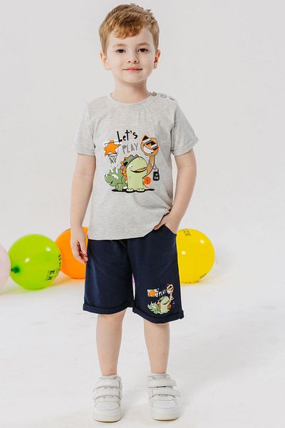 Breeze Boys' Shorts Set Playtime Happy Animals Printed 1-4 Years Old, Light Gray Melange