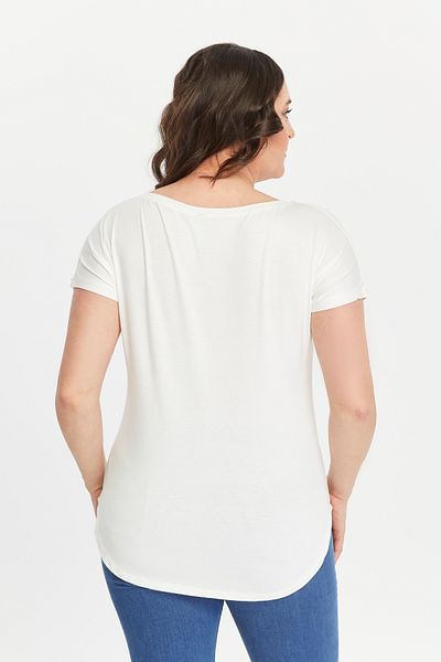 Curvy Trend Plus Size Dragonfly Printed Wide V-Neck Short Sleeve Oval Slit Blouse