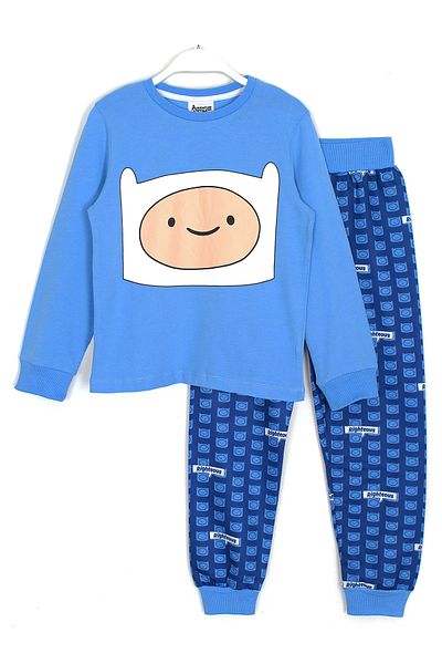 Adventure Time Set de pijamale sezoniere pentru băieți cu mânecă lungă cu imprimeu Finn, albastru