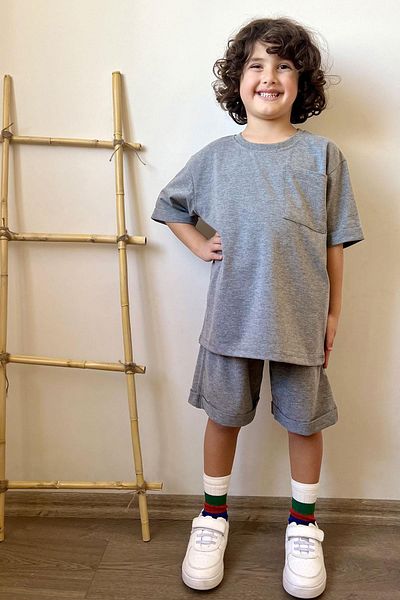 Breeze 3-7 Years Old Boy Shorts Set - Pocketed, Dark Gray Melange