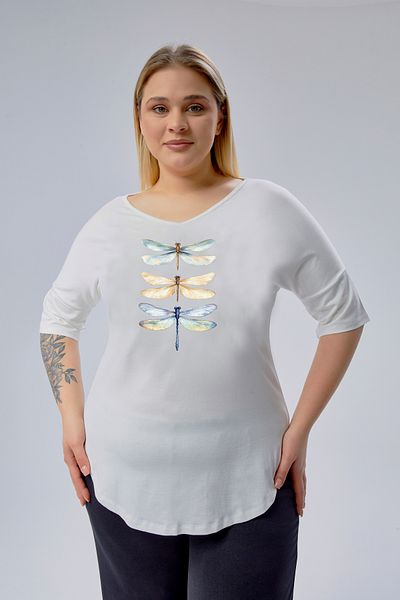 Curvy Trend Μπλούζα με στάμπα Dragonfly με μισό μανίκι με σκίσιμο στο πλάι
