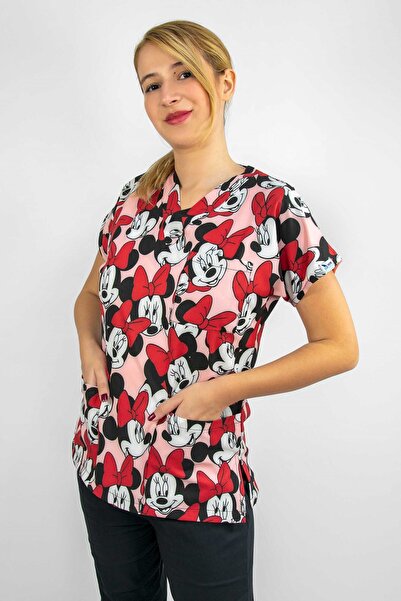 Nur Medikal Giyim Unisex Mickey Mouse Desenli Doktor Hemşire Cerrahi Tek Üst Forma