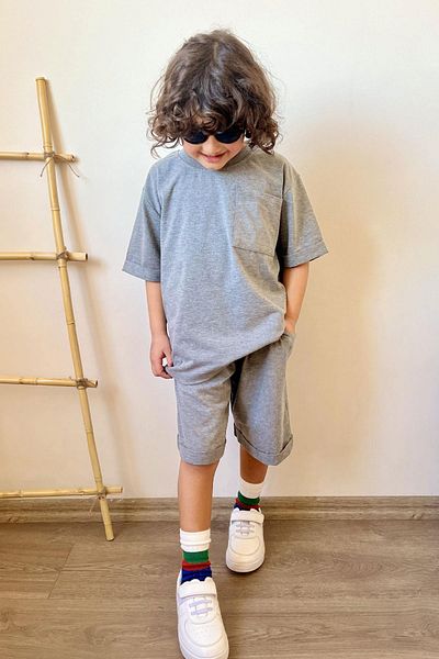Breeze 3-7 Years Old Boy Shorts Set - Pocketed, Dark Gray Melange