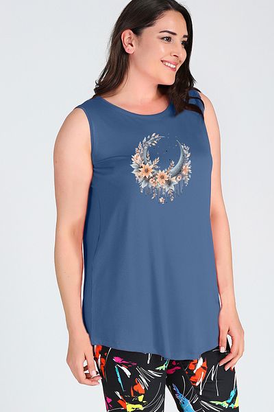 Curvy Trend Plus Size Boho Crescent Printed Sleeveless Viscose Basic Blouse