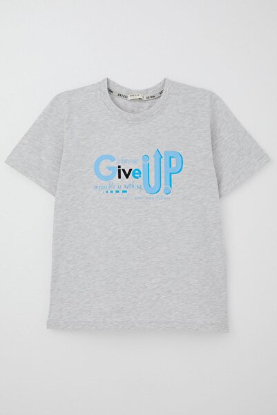 Breeze Футболка для хлопчиків «Ніколи не здавайся» з принтом, 9-16 років, світло-сірий меланж