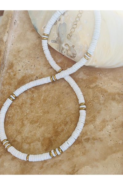 By Song Aksesuar White Necklace with White Coral Natural Stone