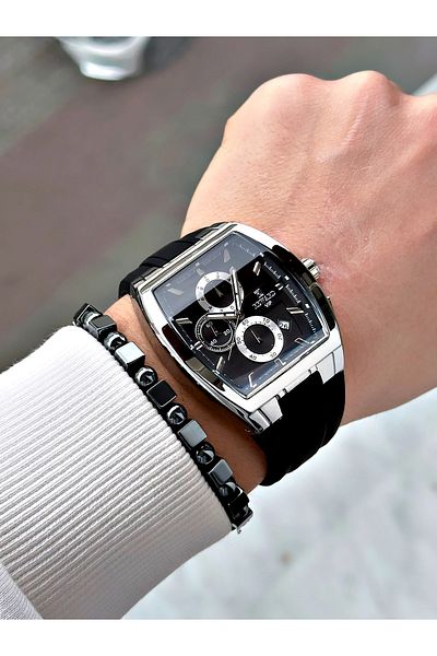 Reward Black Color Square Sports Functions Active Men's Wrist Watch + Bracelet