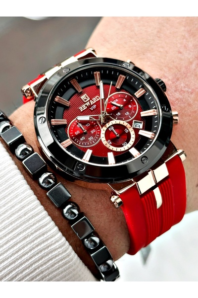 Reward Red Color Sport Silicone Cord Function Guaranteed Men Wrist Watch + Bracelet