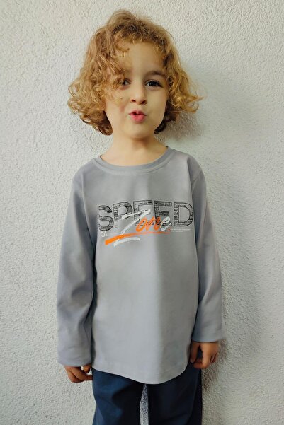 Breeze Μακρυμάνικο μπλουζάκι για αγόρια με θέμα τα ταχύτητα στην πλάτη με τύπωμα 2-6 ετών, γκρι