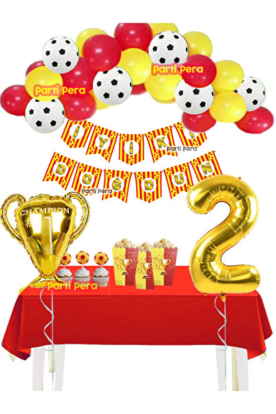 parti pera Sarı Kırmızı Futbol Temalı Balon Zincir Seti Kupa Folyo Balon Doğu...