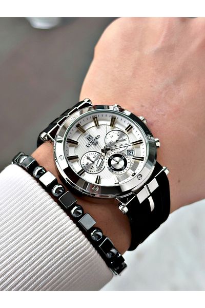 Reward Black Color Sport Silicone Cord Function Guaranteed Men's Wrist Watch + Bracelet