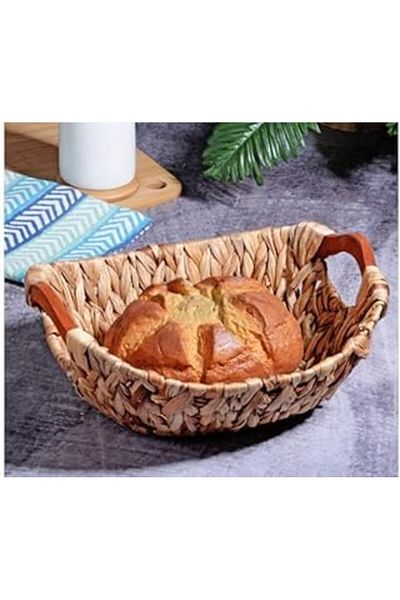 Mu Art Kosova Wicker Series Oval Wooden Handle Wicker Bread Basket with Cloth