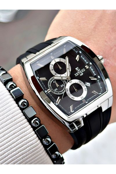 Reward Black Color Square Sports Functions Active Men's Wrist Watch + Bracelet