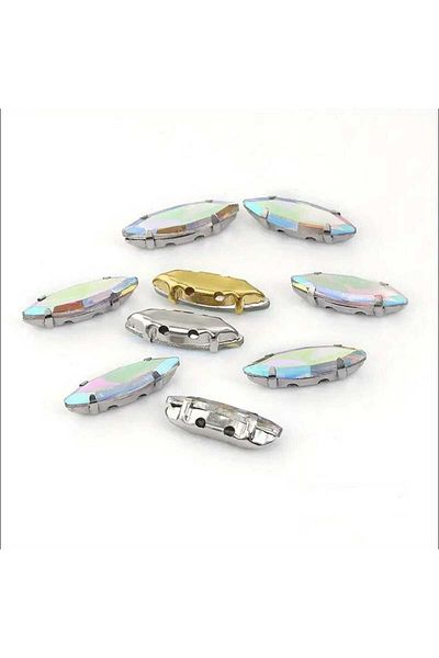 yiğit aksesuar 20 Pieces 4X15Cm Shuttle Silver Case Janjan Strut Glass Stone