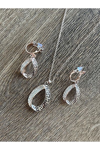 Büyük Hanım Classic Carved Pattern Water Drop Necklace Earring Set