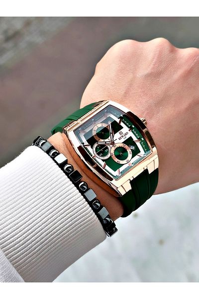 Reward Green Color Square Sports Functions Active Men's Wrist Watch + Bracelet