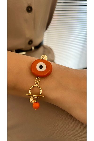 Kutcha Accessories Gold Detailed Cow Eye Evil Eye Beaded Bracelet