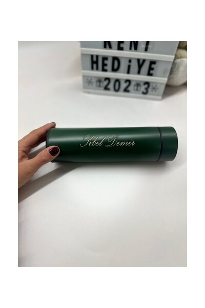 Bymiel Kişiye Özel 500 ML Dereceli Termos Yeşil İsim Yazılı