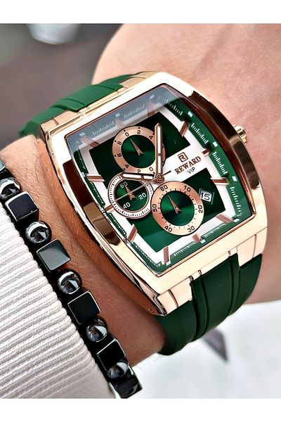 Reward Green Color Square Sports Functions Active Men's Wrist Watch + Bracelet