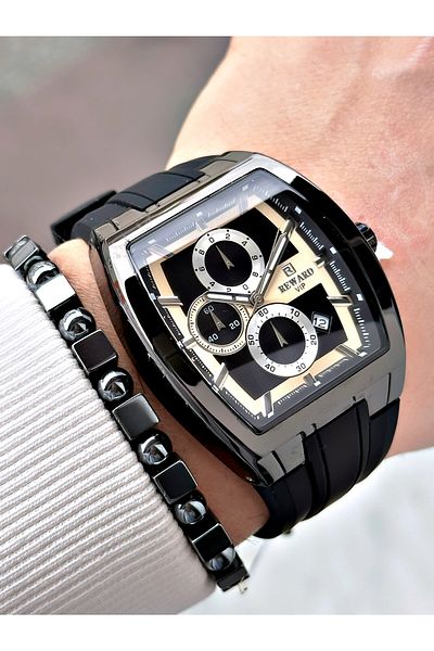 Reward Black Color Square Sports Functions Active Men's Wrist Watch + Bracelet