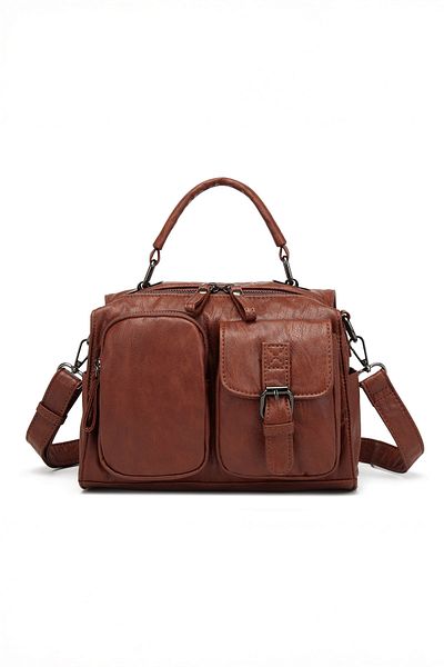 Getcho Chase Women's Brown 3 in 1 Leather Bag – Large Volume Zipper Suitable for Back Shoulder and Hand Use