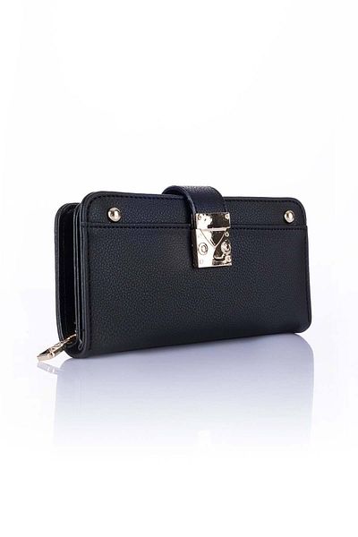 Getcho Armine C03 Women's Lacese Black Pia Long Buckle Card Holder Zippered Multi-Compartment Large Size Wallet Model