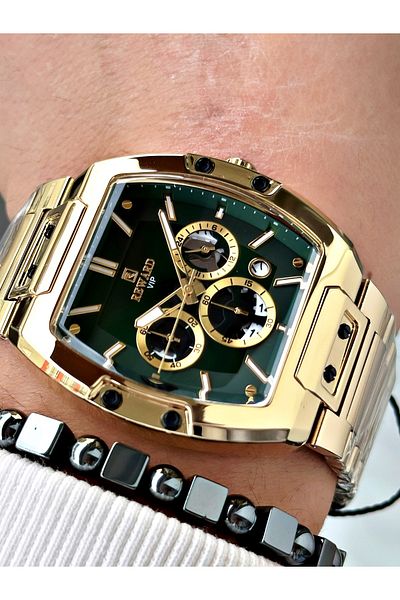 Reward Gold Color Functions Active Square Men's Wristwatch + Bracelet