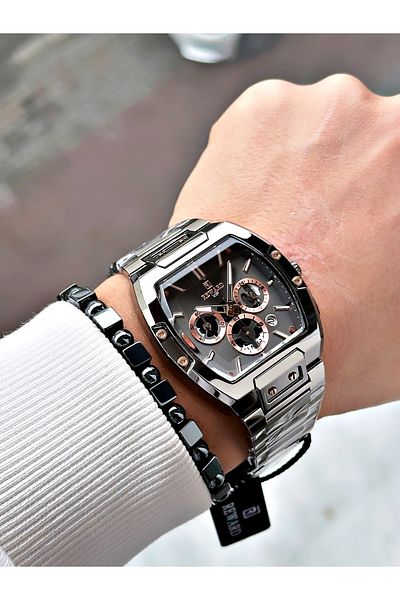 Reward Smoked Color Functions Active Square Men's Wristwatch + Bracelet