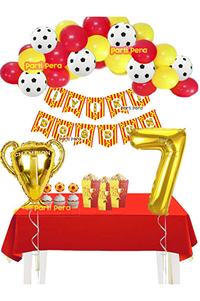 parti pera Sarı Kırmızı Futbol Temalı Balon Zincir Seti Kupa Folyo Balon Doğu...
