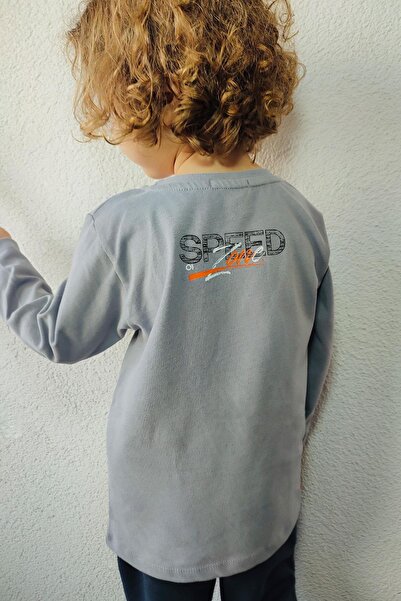 Breeze Μακρυμάνικο μπλουζάκι για αγόρια με θέμα τα ταχύτητα στην πλάτη με τύπωμα 2-6 ετών, γκρι