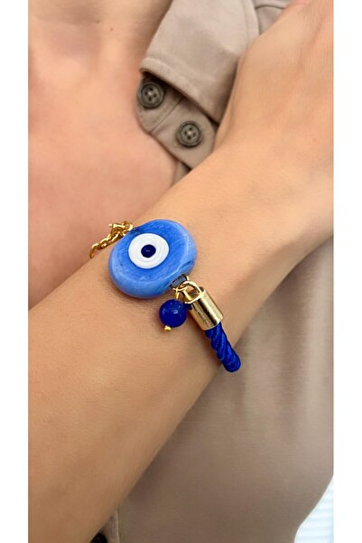 Kutcha Accessories Dana Gözü Nazar Boncuklu Bileklik Altın Detaylı İp Tasarım