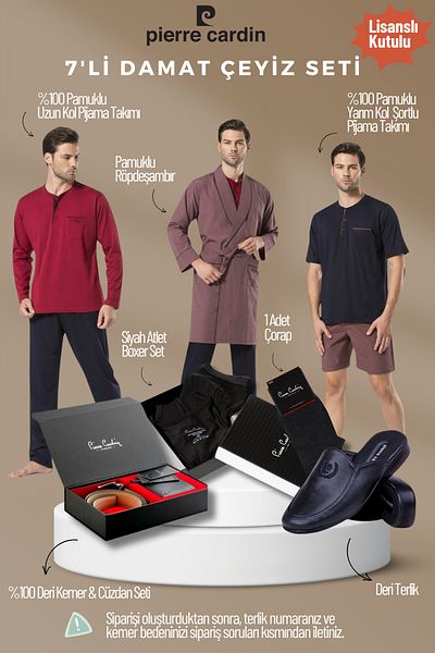 Pierre Cardin Men's Licensed Boxed Claret Red 7-Piece Groom Dowry Set
