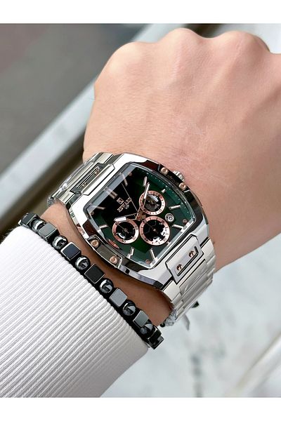 Reward Silver Color Functions Active Square Men's Wrist Watch + Bracelet