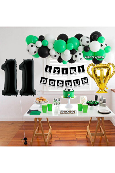 parti pera Futbol Tema Konsept Balon Zinciri Seti Kupa Folyo Balon