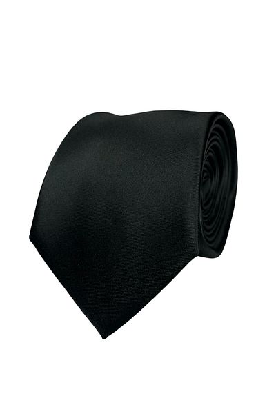1001 Kravat Plain Black Satin Woven 7 cm Wide Men's Tie