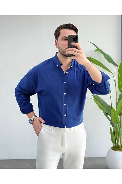 viperkombin Мъжка ленена риза Regular Crinkle Linen