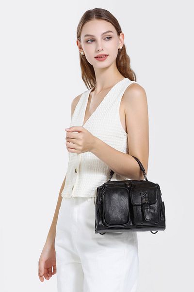 Getcho Chase Women's Black 3-in-1 Leather Bag – Large Volume Zipper Suitable for Back, Shoulder and Hand Use