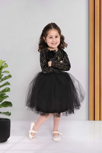 Mnk Baby&Kids Μακρυμάνικο κοριτσίστικο φόρεμα με παγιέτες Tutu MNK0577 RENGARENK