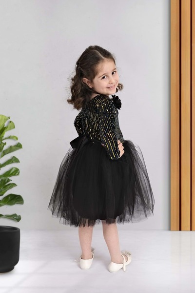 Mnk Baby&Kids Μακρυμάνικο κοριτσίστικο φόρεμα με παγιέτες Tutu MNK0577 RENGARENK