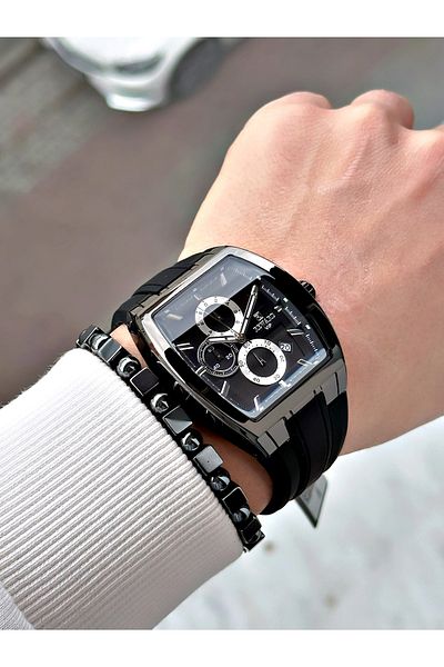 Reward Black Color Square Sports Functions Active Men's Wrist Watch + Bracelet