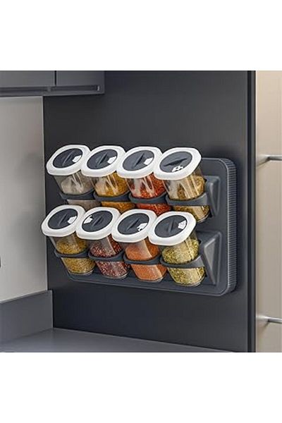 Mu Art Porsima 1122 Mixed Stand 360 °   Rotating Lid Labeled Spice Rack Set - Food Storage Container Anthracite