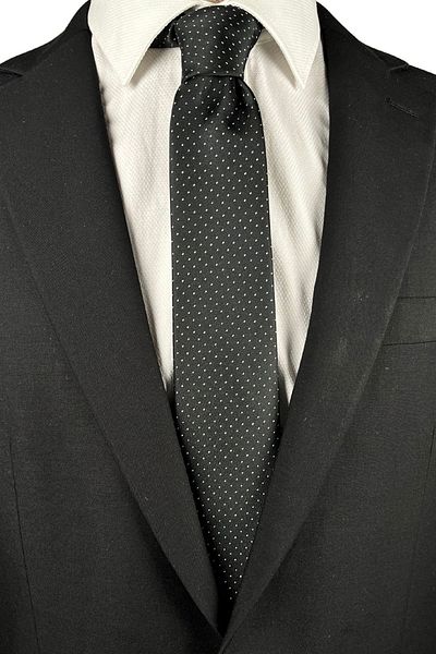 1001 Kravat Black and White Polka Dot Patterned 7 cm Wide Thin Tie