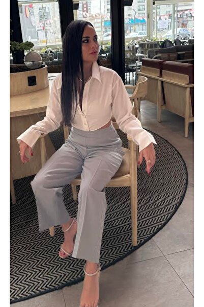 OOTD Kadın gri astarlı kumaş pantolon