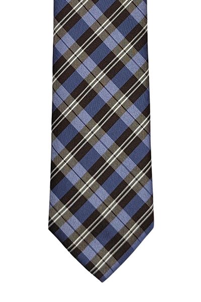 1001 Kravat Brown Plaid Patterned 7 cm Wide Thin Tie