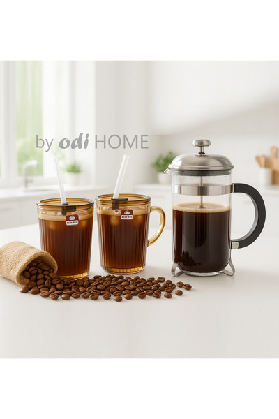 ODİ HOME قطعتين بني 370 مل كوب زجاجي حلو مشروب غازي - مع مصاصة