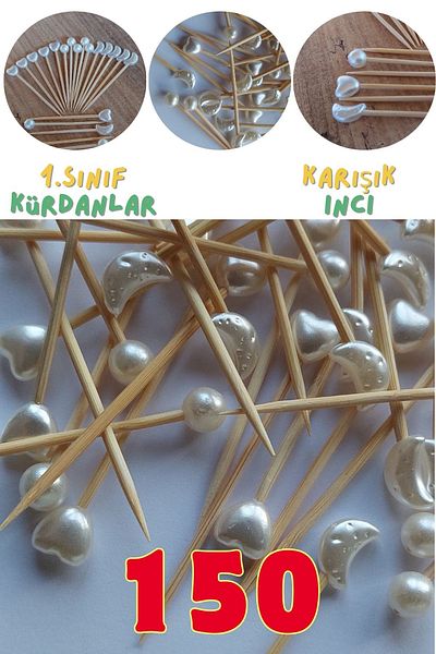 Armashine 150 Mixed Pearl Cocktail Toothpicks - Ball Pearl, Heart Bead, Moon Pearl Engagement Promise Luxury Toothpicks