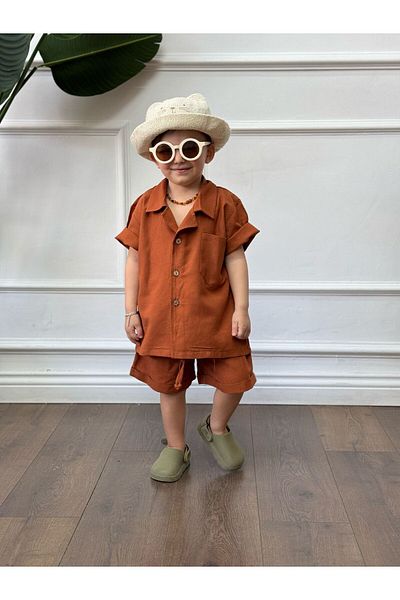 bohemiankids baby wear Cream Linen Shorts Suit