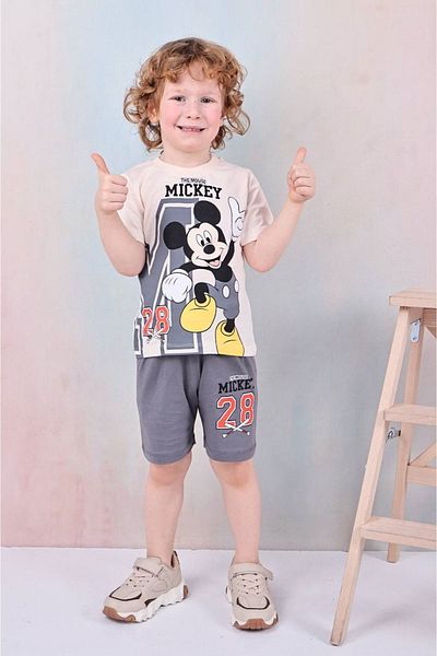 Yağmur Giyim Mickey Mouse Set - 7597-F Boy's Clothes with Cropped Sleeve Shorts