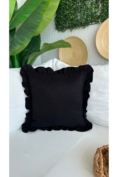 Decamor home غطاء وسادة مخملي أسود عتيق مكشكش 1 قطعة