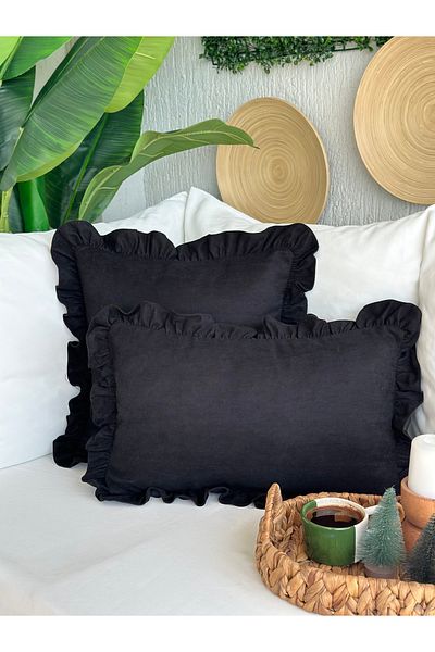 Decamor home Βελούδινη υφή Μαύρη Vintage Ριχτάρι Μαξιλαροθήκη 1 Τεμάχιο